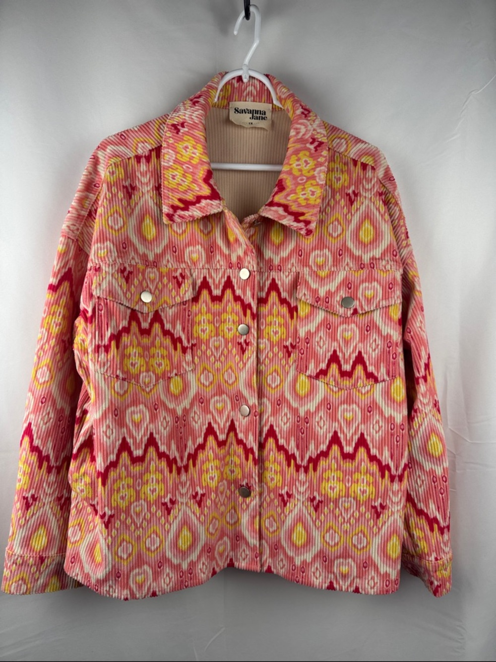 Savanna Jane Button Up Shacket Jacket Southwestern Pink Yellow Plus Size 1X